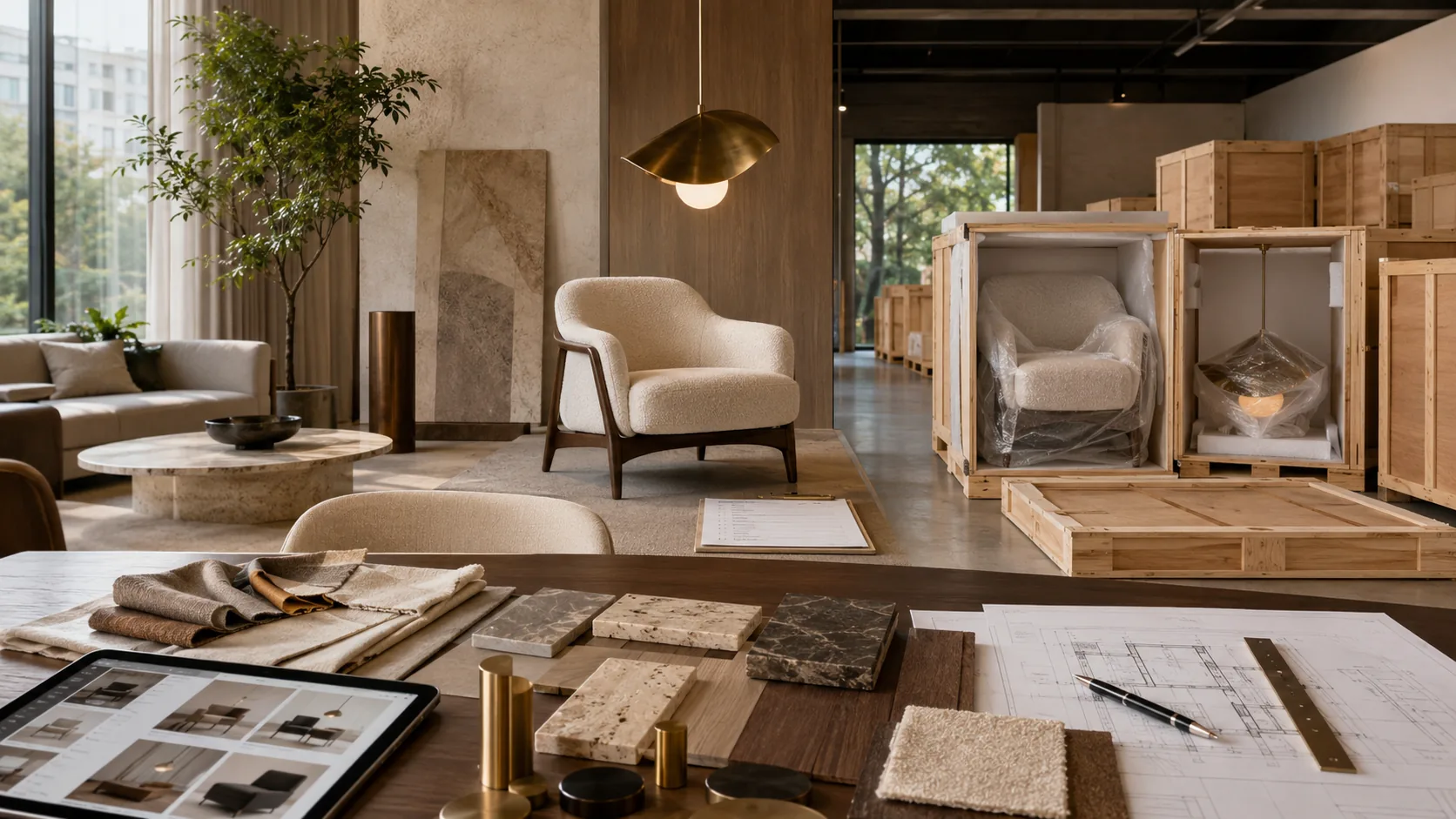 Interior sourcing process from material selection to packing and delivery